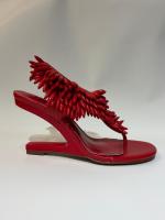 Sandales compensées à franges perlées, tongs à talon compensé sculpté et ajouré, sandales à enfiler tendance pour femme pour les soirées