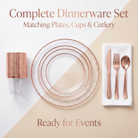 Ensemble d'assiettes en plastique or rose, assiettes jetables avec bordure or rose, élégantes et résistantes, pour mariage et fêtes