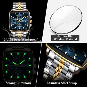 Montre Homme Tendance Lumineuse Étanche Chronographe Date Montre-Bracelet Carrée en Acier Inoxydable Quartz Montres pour Hommes Reloj - Product Image 4