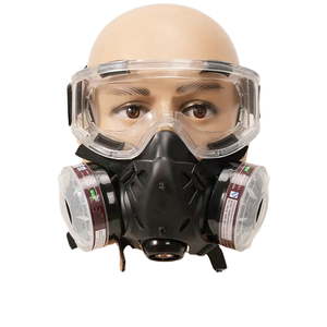 Máscara de Gas de doble filtro de silicona <span class=keywords><strong>con</strong></span> gafas, pintura en aerosol antiquímicos de pesticidas, Media máscara de Gas Anti-Gas - Product Image 1