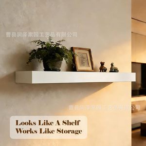 Estante de almacenamiento de madera con tapa abatible, montado en la pared, estante oculto de gran capacidad para sala de estar y dormitorio - Product Image 2