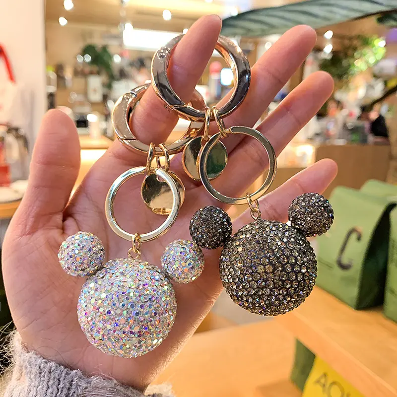 Phụ kiện chìa khóa xe thời trang chuột tinh thể kim cương Keychain túi trang trí móc khóa 3D Búp bê mặt dây chuyền kim loại móc chìa khóa quà Tặng phụ nữ