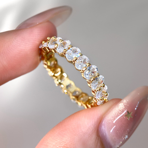 Bague d'éternité ovale en zircon cubique 3*4mm plaqué or 18 carats, entièrement sertie de zircons cubiques, pour femme, vente en gros - Product Image 3