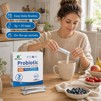 Poudre de boisson probiotique en sachets individuels, supplément prébiotique pour le bien-être digestif, marque privée, fabrication OEM ODM, vente en gros