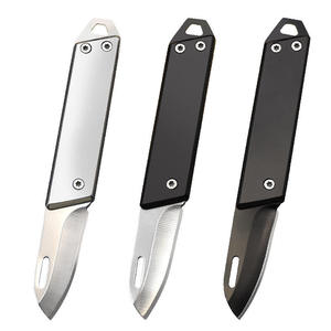 มีดพับแบบ Drop Point ใบมีดสแตนเลส ด้ามจับสแตนเลส มีดพกพา EDC อุปกรณ์กลางแจ้ง - Product Image 1
