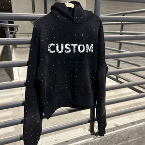 Vêtements pour hommes de haute qualité, streetwear, sweat à capuche avec strass, effet délavé, surdimensionné, noir, sweat à capuche pour hommes - Product Image 5