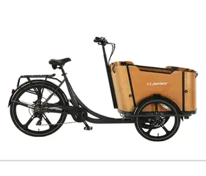 Elektrische Bakfiets Voorladen Houten Kist Driewielige Cargo Trike Volwassen Cyclus Voor Familie