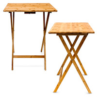 Table pliable moderne et écologique en bambou 100% naturel avec étagère de rangement et coin, idéale pour les bars à domicile