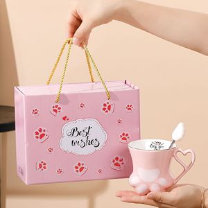 Tasse à griffes de chat en céramique de haute beauté 12oz avec conception de dessin animé mignon meilleur ami ou couple cadeau de compagnon de boutique de mariage pour les fêtes - Product Image 3