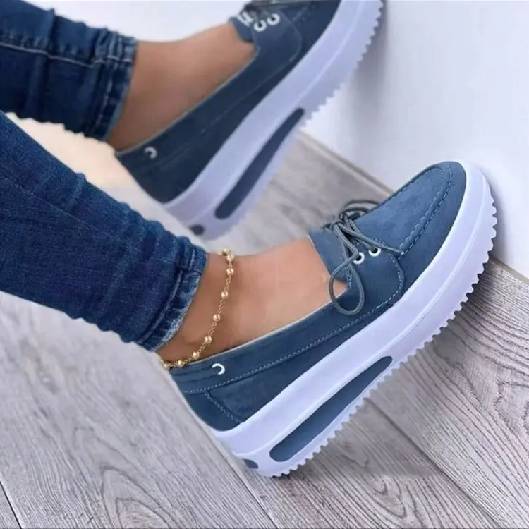 Wholesale 2022 Large Size Ladies Footwear Walking Style Women Flat Casual Shoes Chunky Platform Loafer Shoes