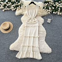 Robe longue décontractée en maille à volants étagés sans manches pour femme, élégante et douce, col rond, coupe trapèze, idéale pour le quotidien et les vacances