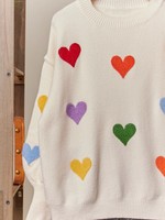 Trui met opdruk van een hartpatroon voor Valentijnsdag, winter, dames, casual, wijde schouders, 100% polyester, ademend