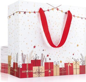 Sacs cadeaux de Noël en <span class=keywords><strong>papier</strong></span> blanc grand format avec poignées, sacs de shopping, sacs d'emballage pour la vente au détail, pour la veille de Noël, boutique - Product Image 1