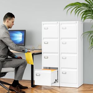 Meuble de classement vertical en métal blanc à 4 tiroirs avec serrure, design étroit, format A4/Légal/Lettre, pour <span class=keywords><strong>bureau</strong></span> à domicile - Product Image 1