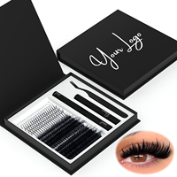 Kit d'extension de cils individuels en cluster de marque privée, cils DIY, kit d'extension de cils en cluster pré-coupés en D, cils DIY en cluster