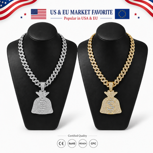 Collier Pendentif Hip Hop Dollar de Qualité en Gros, Chaîne en Alliage Plaqué Or, Pendentifs Sac d'Argent <span class=keywords><strong>Euro</strong></span> Tendance - Product Image 1