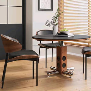 HY Table de salle à manger moderne ronde en bois massif argenté avec design durable et écologique pour la maison ou l'hôtel - Product Image 5