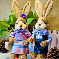 Pâques pastoral coréen fait à la main, en paille lapin mignon, accessoires pour la maison, ornements de magasin, ornements
