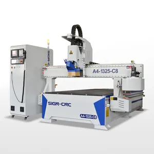 ATC ไม้ CNC Router A4-1325-C8 การควบคุม syntec ของเครื่องไม้พร้อมแผ่นเปลี่ยนเครื่องมือและแกนระบายความร้อนด้วยอากาศ 9kw