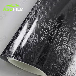 Vinilo para Automóviles <span class=keywords><strong>ASD</strong></span> de Alta Calidad, 1.52*18M, Fibra de Carbono 3D, PET Negro Fantasma, Baja Adherencia, Grano Espiral Cromado, Película de Recubrimiento de Carbono Forjado - Product Image 1