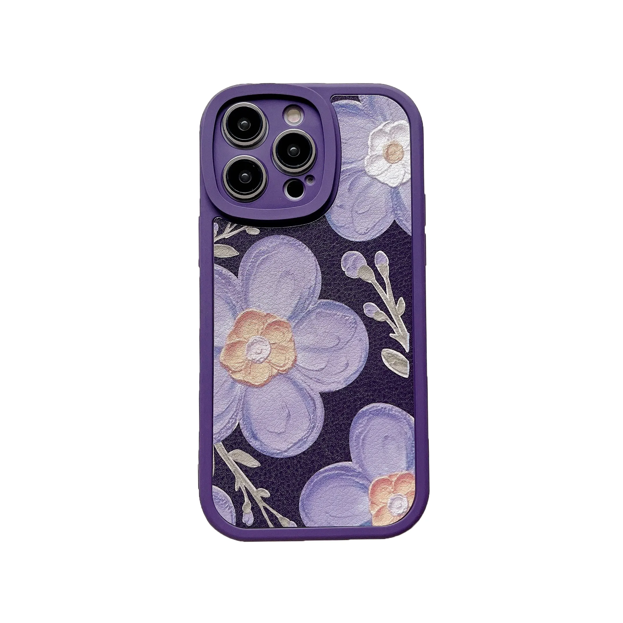 Pop Deep Purple Oil Painting Flowers TPU mobile phone case for iPhone XR XS 11 12 13 14 plus pro max