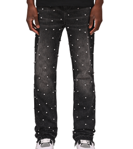 Yinope - Jeans de Mezclilla Negros Vintage para Hombre, Diseño Nuevo, con Cuentas de Piedras Preciosas, Corte Recto - Product Image 1