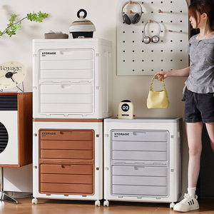 Multifunctional <b>Folding</b> <b>Storage</b> <b>Box</b> Plastic Flip Top Cabinet For Kids Clothing Organizer Rectangle Standing Type - Product Image 3