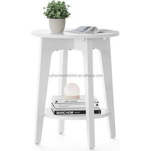 Petite <span class=keywords><strong>table</strong></span> basse blanche avec étagère à double niveau pour chambre à coucher, salon et coin détente - Product Image 2