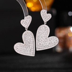 Roche OEM Ferrets Sterling Silver 925 Zircon Big <strong>Heart</strong> <strong>Dangling</strong> Jewelry <strong>Earrings</strong> - Product Image 3