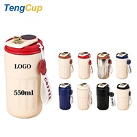 Gobelet isotherme à double paroi TY 550 ml avec logo personnalisé, couvercle anti-fuite à clapet et sangle de transport, en acier inoxydable, pour les voyages