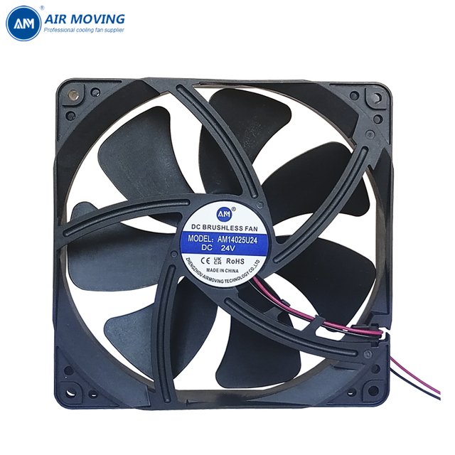 AM14025U24 140mm Electric Case Fan 24V DC Ball Bearing High Speed 2500RPM High Airflow 140x25mm