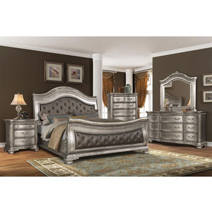 Preço de Fábrica Atacado Conjunto de Quarto Clássico de Luxo em Madeira Maciça com Cama Queen e Detalhes em Couro, 5 Peças, para Uso Hoteleiro, Marca Goodwin HL07.3 - Product Image 1