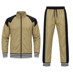 Survêtement kaki personnalisé pour homme, imprimé numéro 18, ensemble athlétique deux pièces, sweat-shirt à fermeture éclair intégrale et pantalon de survêtement rayé de haute qualité - Product Image 1