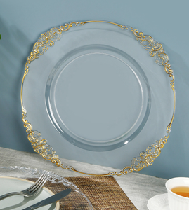 Assiettes de présentation en <span class=keywords><strong>plastique</strong></span> doré réutilisables assiettes de service de dîner de 13 pouces pour les mariages, les célébrations de Thanksgiving vente en gros - Product Image 1