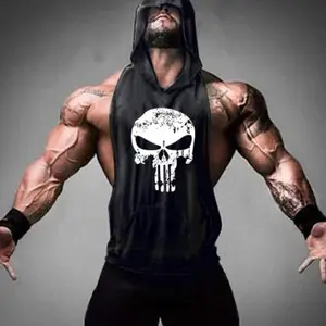 Groothandel Skull Workout Katoenen Heren Hoodie T-Shirts Mouwloos T-Shirt Sport Tank Top Shirt Gym Kleding