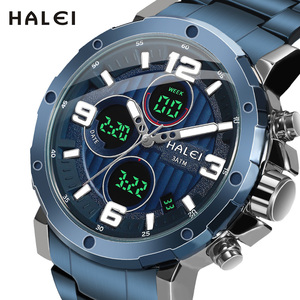 Envío Directo HALEI Reloj de Cuarzo Analógico-Digital para Hombre con Fecha y Día de la Semana, Pantalla LED, Estilo Deportivo, 3ATM, Movimiento Japonés, Venta al Por Mayor - Product Image 2