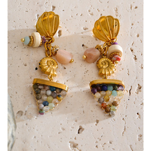 JINYOU 5819 Bohemian Multi-Element Sea Shell Drop <strong>Earrings</strong> Wood Natural Stone Stainless Steel <strong>Gold</strong> <strong>Dangle</strong> <strong>Earrings</strong> - Product Image 5