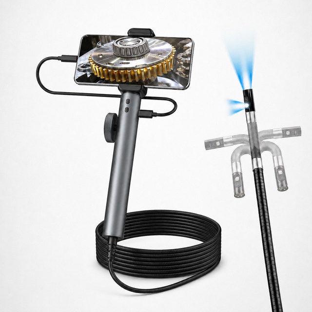 Dual Lens Articulating Borescope 6.0mm Snake Cam W/Light, IP67 Waterproof, Auto/Air/Pipe, 1-3m Cable