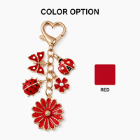Porte-clés Papillon Fleur en Émail Rouge, Breloque Coccinelle en Alliage de Zinc Plaqué Or avec Perle, Pendentif pour Sac à Main et Décoration de Voiture pour Femme