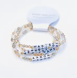 Wholesale Stackable Diamond Crystal Beaded Bracelets Set Custom Name Letter Logo Beads Charm Bracelets For Women Girls