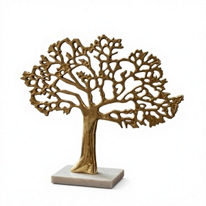 <b>Gold</b> Tree of Life Sculpture with White Marble Base Metal Openwork Design Tabletop <b>Decorative</b> Showpiece for <b>Living</b> <b>Room</b> Home - Product Image 1