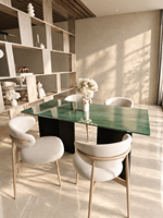 Table à manger moderne en marbre vert, meubles de salle à manger durables pour appartement, hôtel, villa