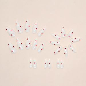 DZ 24 Uñas Postizas de Lujo con Cobertura Completa, Estilo Francés Rojo, Material ABS, Diseño de Almendra, para el Día de San Valentín - Product Image 6