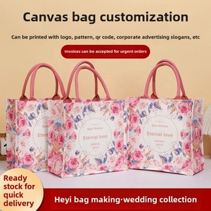 Vente en gros de sac en toile vintage pour mariage rose rouge fourre-tout 3D Sac à main uni créatif avec fermeture éclair et longue anse en coton - Product Image 5