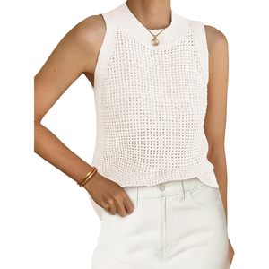 PrettYGarden Summer Crochet Tank <b>Top</b> Women 100% Cotton Hollow Out Knit Sleeveless Crewneck Breathable Casual Wear - Product Image 1