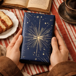 Papel de regalo azul oscuro con estrellas doradas estampadas, papel de regalo premium para enviar a tu novio o padre, personalizable. - Product Image 4