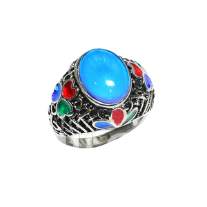 Anillo de humor de piedra ovalada con cambio de varios colores de joyería de moda de aleación de Zinc con patrón de trébol de corazón Unisex - Product Image 1