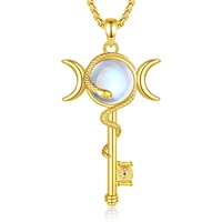 Collares con Colgante de Llave de Hécate y Serpiente con Luna Creciente, Joyería Pagana Mística Chapada en Oro de 18K con Piedra Lunar