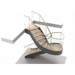 <span class=keywords><strong>Escalier</strong></span> Courbé Sur Mesure avec <span class=keywords><strong>Marches</strong></span> en Bois, <span class=keywords><strong>Escalier</strong></span> en Arc, Contre-<span class=keywords><strong>escalier</strong></span> Fermé, Balustrade en Verre - Product Image 4