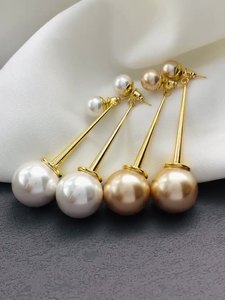 Boucles d'oreilles perle cercle 2024 nouvelle conception de couronne Boucles d'oreilles boucle d'oreille en cuivre plaqué or 14 carats - Product Image 6